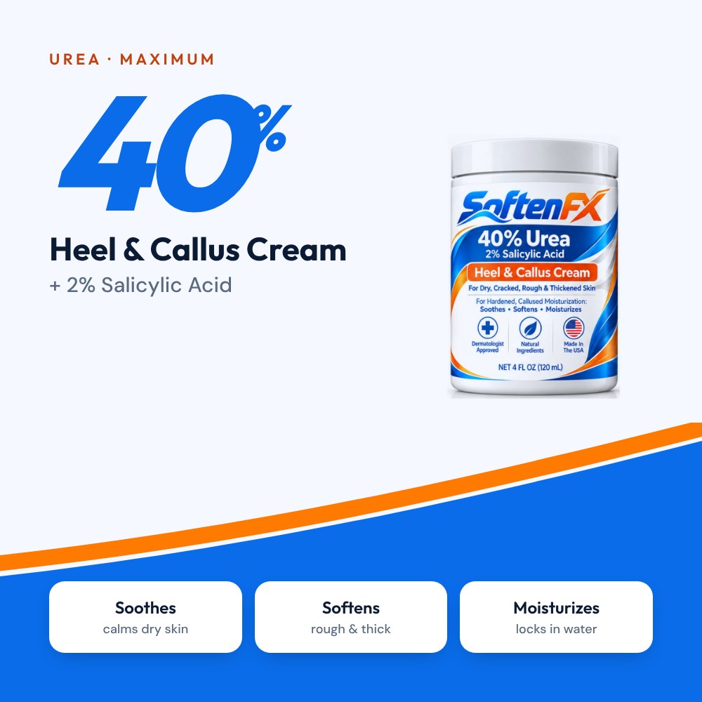 40% urea strength: soothes, softens, moisturizes