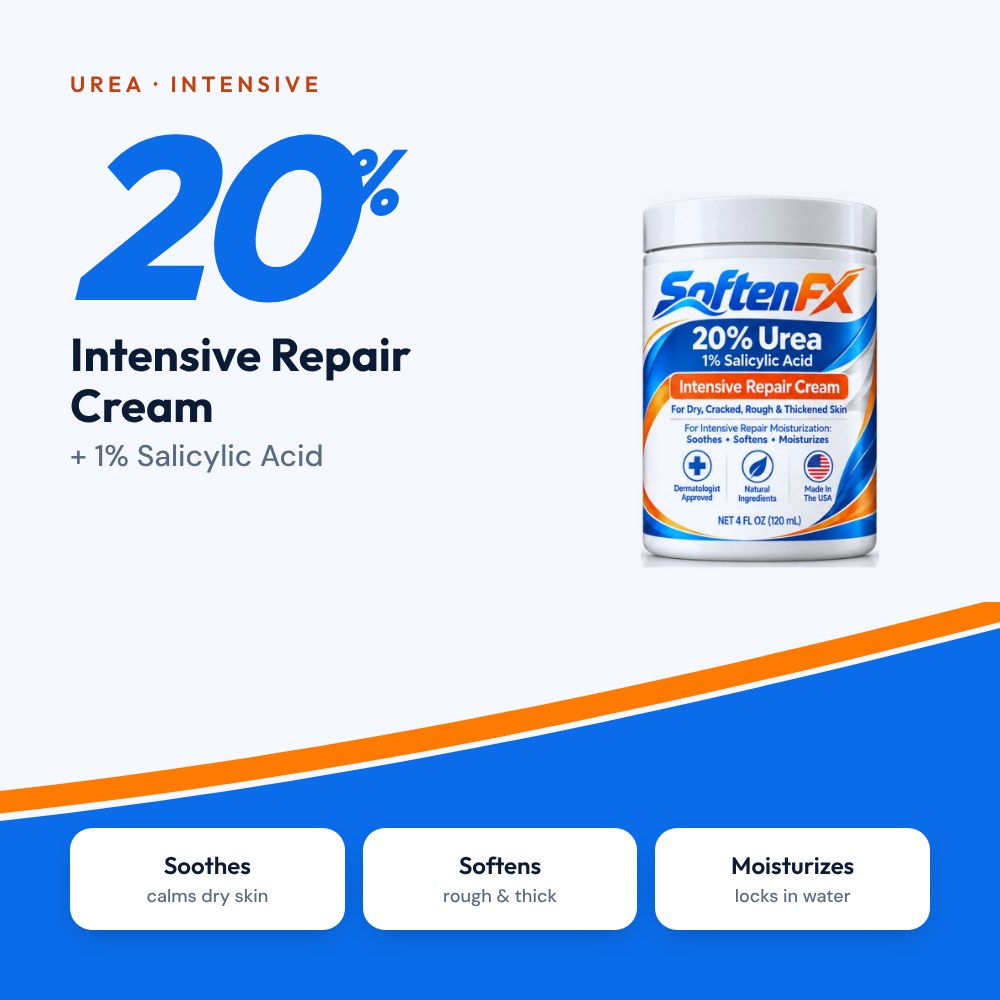 20% urea strength: soothes, softens, moisturizes